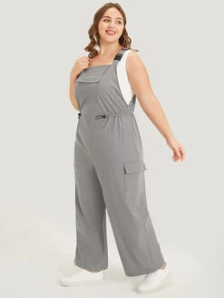 Solid Flap Pocket Drawstring Side Overall Jumpsuit -Bloomchic Shop 356225788 ow