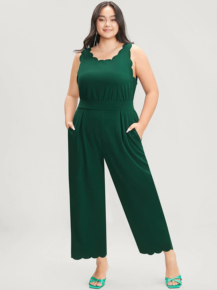 Solid Sleeveless Pocket Scalloped Trim Jumpsuit 5 Solid Sleeveless Pocket Scalloped Trim Jumpsuit - Image 3