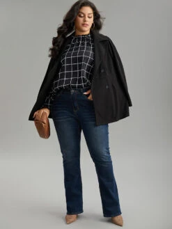 Plaid Stand Collar Ruffles Lantern Sleeve Blouse -Bloomchic Shop 357690212 ef