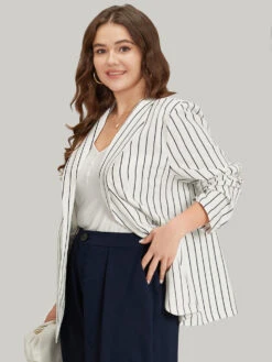 Striped Pocket Gathered Lapel Collar Blazer 15 Striped Pocket Gathered Lapel Collar Blazer -Bloomchic Shop 357771432 eu