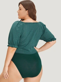 Plain Cut Out Ruched Puff Sleeve Bodysuit -Bloomchic Shop 358217307 zk