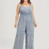 Striped Contrast Buckle Detail Pocket Shirred Jumpsuit -Bloomchic Shop 358367383 ow