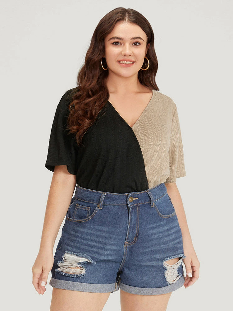 Plain Textured Colorblock Contrast Patchwork Bodysuit 4 Plain Textured Colorblock Contrast Patchwork Bodysuit - Image 2