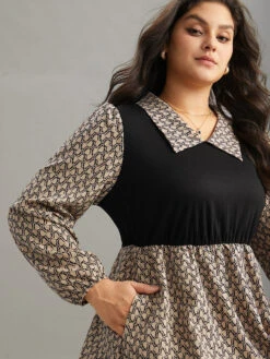 Geometric Patchwork Lapel Collar Lantern Sleeve Dress 10 Geometric Patchwork Lapel Collar Lantern Sleeve Dress -Bloomchic Shop 358967655 xj 3b354b2e deed 4736 a0ba 1e446691a9f1