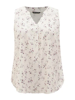 Ditsy Floral Pleated Notched Arc Hem Tank Top -Bloomchic Shop 358986793 wk