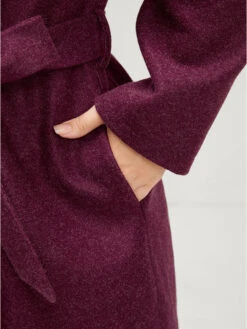 Solid Foldover Collar Pocket Asymmetrical Hem Belted Coat -Bloomchic Shop 359003569 am a95bae78 0708 4b19 826e 6ac38f465adb