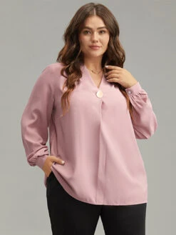 Plain Buckle Detail Pleated Blouse -Bloomchic Shop 359514158 rf