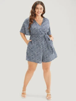 Ditsy Floral Ruffle Wrap Pocket Belted Romper -Bloomchic Shop 360222583 mg c3e69af4 a415 4186 b5be 7742c10dfc49