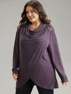 Plain Heather Cowl Neck Button Detail Sweatshirt -Bloomchic Shop 360816281 kq baf69557 ec70 4acd 91b7 f8b15491232c