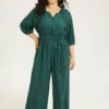 Plain Notched Belted Gathered Lantern Sleeve Jumpsuit -Bloomchic Shop 361276013 vb