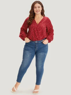 Heart Print Surplice Neck Lantern Sleeve Bodysuit 18 Heart Print Surplice Neck Lantern Sleeve Bodysuit -Bloomchic Shop 362388097 jq