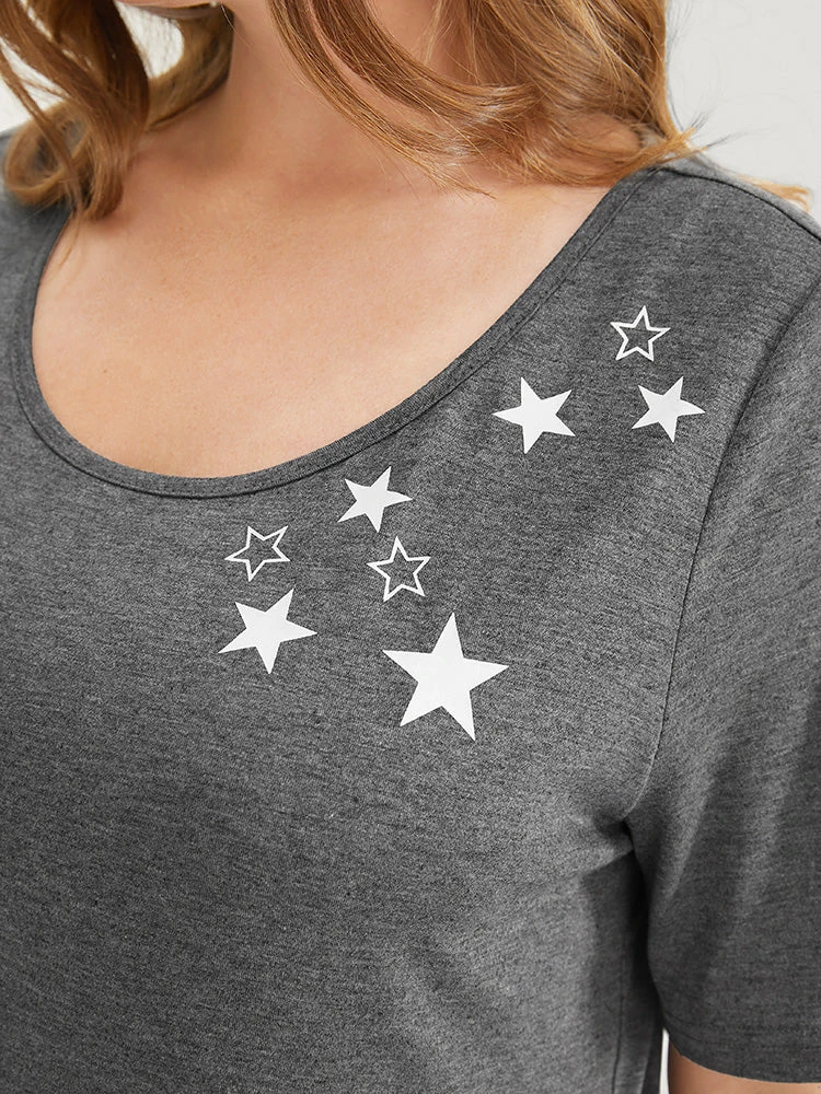 Star Print Split Arc Hem T-shirt 9 Star Print Split Arc Hem T-shirt - Image 7