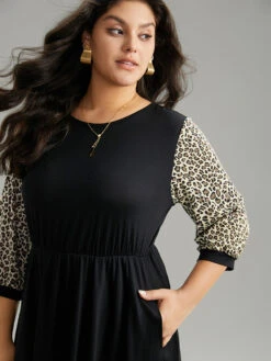 Leopard Patchwork Pocket Elastic Waist Dress 14 Leopard Patchwork Pocket Elastic Waist Dress -Bloomchic Shop 363727161 zu