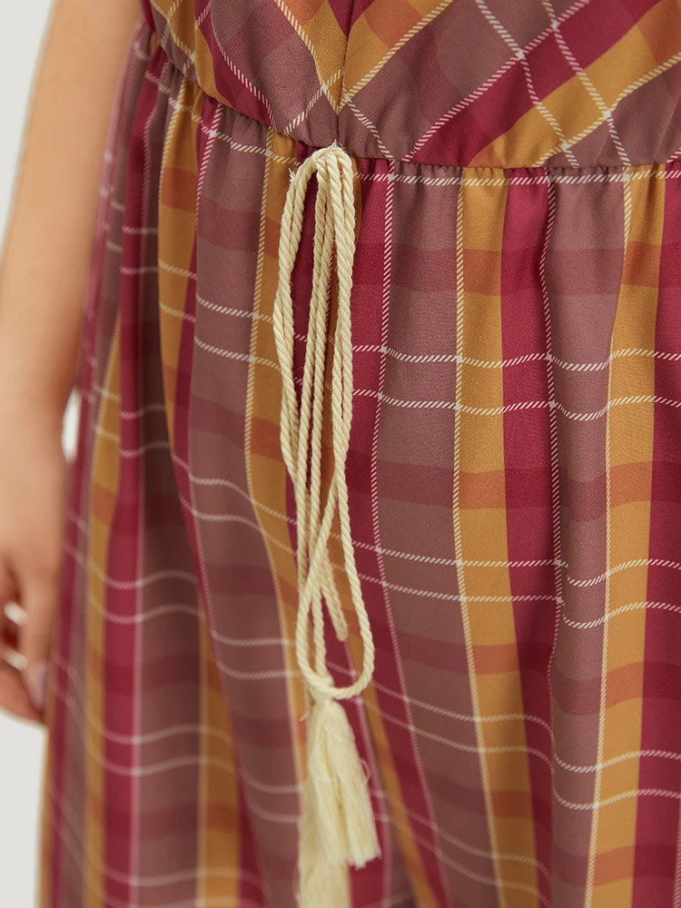 Plaid Print Tassels Knotted Pocket Cami Jumpsuit 9 Plaid Print Tassels Knotted Pocket Cami Jumpsuit - Image 7