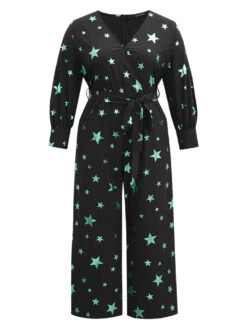 Star Glitter Belted V Neck Jumpsuit 17 Star Glitter Belted V Neck Jumpsuit -Bloomchic Shop 36547388 on