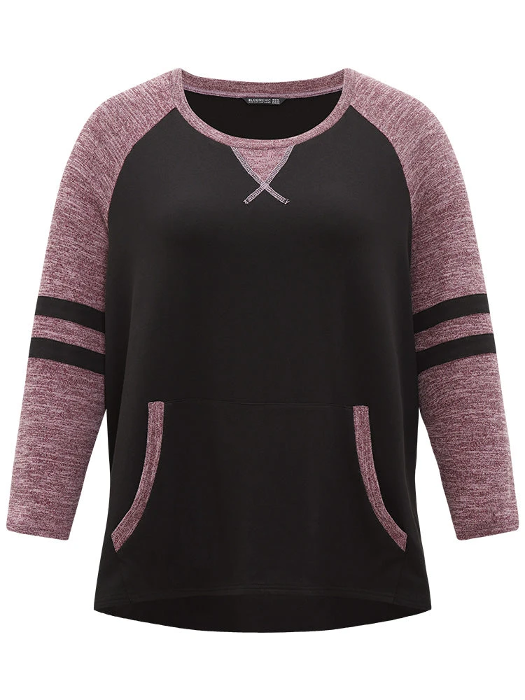 Striped Contrast Pocket Raglan Sleeve High Low Hem Sweatshirt 11 Striped Contrast Pocket Raglan Sleeve High Low Hem Sweatshirt - Image 9