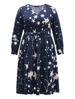 Star Geometric Shirred Pocket Dress -Bloomchic Shop 367579981 lm
