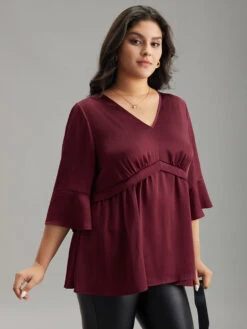 Anti-Wrinkle V Neck Gathered Ruffle Sleeve Blouse -Bloomchic Shop 368492223 hx c75836d0 74b5 4b4e be9b b8cb6985f290