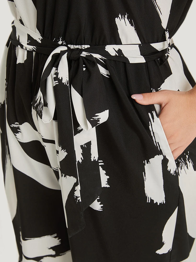 Brush Print Notched Pocket Sleeveless Belted Jumpsuit 8 Brush Print Notched Pocket Sleeveless Belted Jumpsuit - Image 6