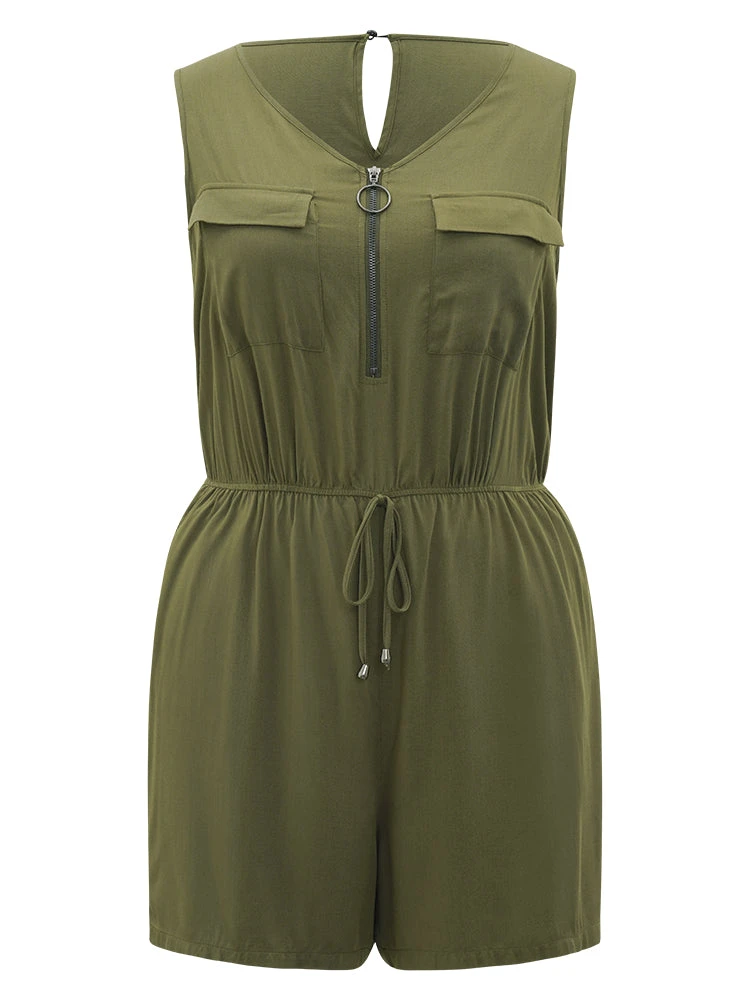 Plain V Neck Drawstring Pocket Zipper Jumpsuit 11 Plain V Neck Drawstring Pocket Zipper Jumpsuit - Image 9