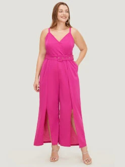 Plain Pocket Wrap Buckle Belt Jumpsuit -Bloomchic Shop 371344943 om