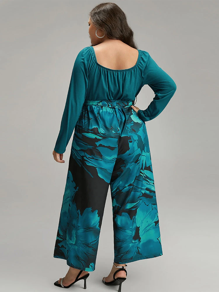 Floral Square Neck Gathered Belted Jumpsuit 8 Floral Square Neck Gathered Belted Jumpsuit - Image 6