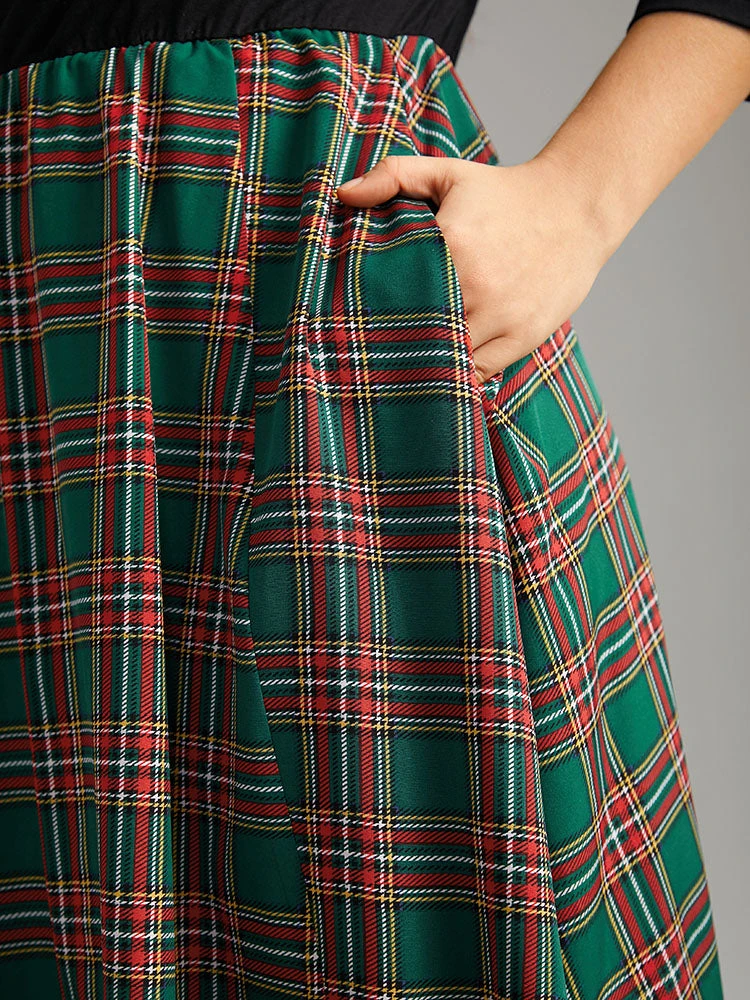 Plaid Contrast Patchwork Ruched Pocket Dress 8 Plaid Contrast Patchwork Ruched Pocket Dress - Image 6