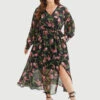Floral Print Chiffon Split Side Elastic Waist Dress -Bloomchic Shop 374020375 tr