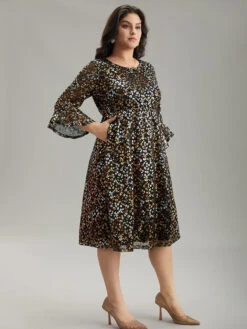 Leopard Glitter Bell Sleeve Mesh Dress -Bloomchic Shop 37417606 yr
