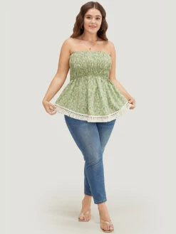 Ditsy Floral Frill Trim Tassels Hem Shirred Off Shoulder Blouse 19 Ditsy Floral Frill Trim Tassels Hem Shirred Off Shoulder Blouse -Bloomchic Shop 374298470 qn