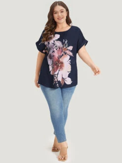 Floral Print Crew Neck Roll Dolman Sleeve Blouse -Bloomchic Shop 374840256 nh 0313b69d 4c48 47df b79a 13c840bf0d02