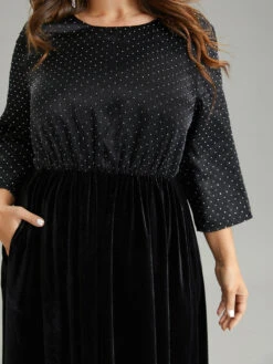 Rhinestone Patchwork Velvet Elastic Waist Dress -Bloomchic Shop 375966341 wm