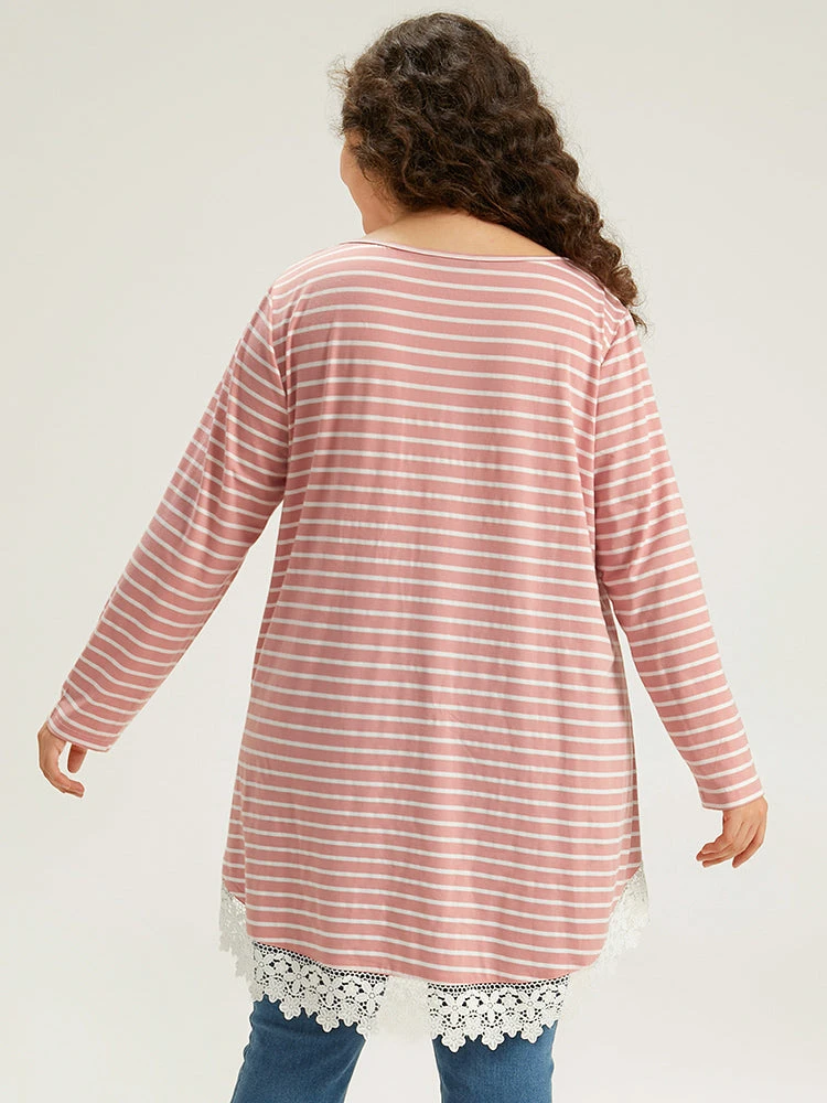 Striped Guipure Lace Crew Neck T-shirt 4 Striped Guipure Lace Crew Neck T-shirt - Image 2