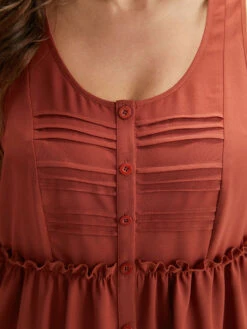 Solid Button Up Pleated Frill Trim Tank Top -Bloomchic Shop 376727556 jf