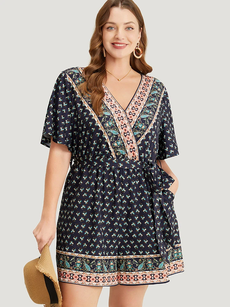 Bandana Print Wrap Ruffle Sleeve Pocket Belted Romper 8 Bandana Print Wrap Ruffle Sleeve Pocket Belted Romper - Image 6