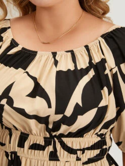 Geometric Shirred Pocket Elastic Waist Puff Sleeve Jumpsuit -Bloomchic Shop 37705889 co 831edfa1 e6fc 44bf b684 b145580b4868