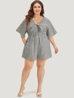 Striped Print Pocket Knot Flutter Sleeve Jumpsuit 12 Striped Print Pocket Knot Flutter Sleeve Jumpsuit -Bloomchic Shop 377261022 gd