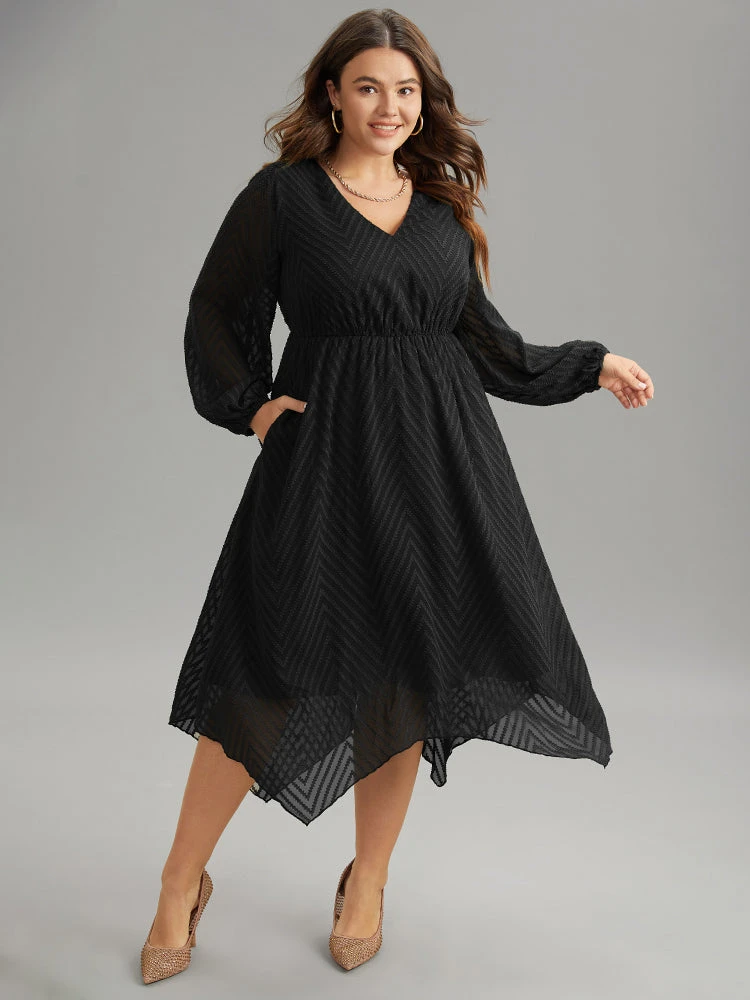 Plain Textured V Neck Hanky Hem Dress 15 Plain Textured V Neck Hanky Hem Dress - Image 13