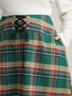 Plaid Lace Up Pocket Cropped Skirt -Bloomchic Shop 37824094 vq