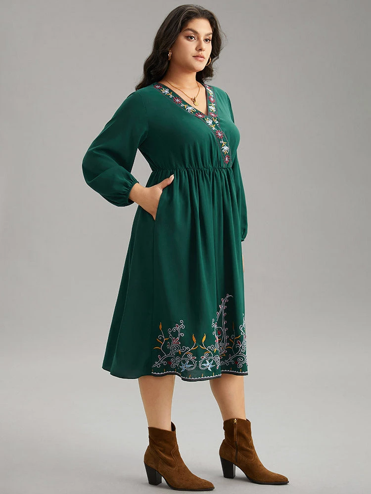 Boho Print Embroidered Wrap Lantern Sleeve Dress 6 Boho Print Embroidered Wrap Lantern Sleeve Dress - Image 4