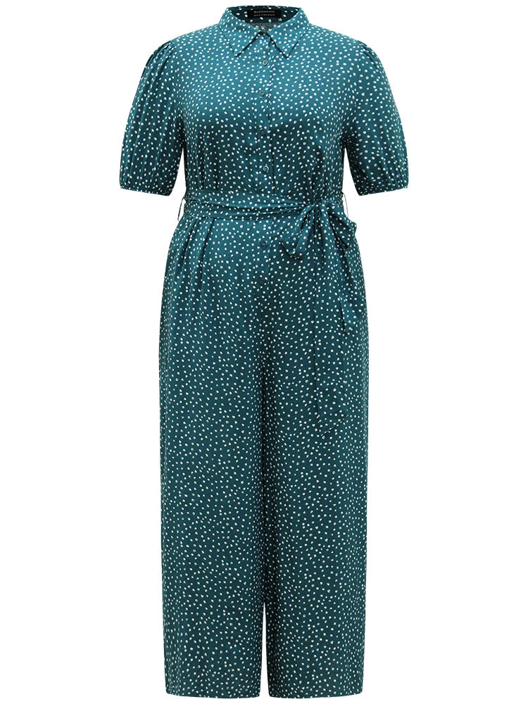 Polka Dot Belted Puff Sleeve Shirt Collar Jumpsuit 10 Polka Dot Belted Puff Sleeve Shirt Collar Jumpsuit - Image 8