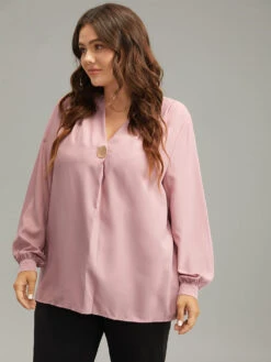 Plain Buckle Detail Pleated Blouse -Bloomchic Shop 379599784 wl
