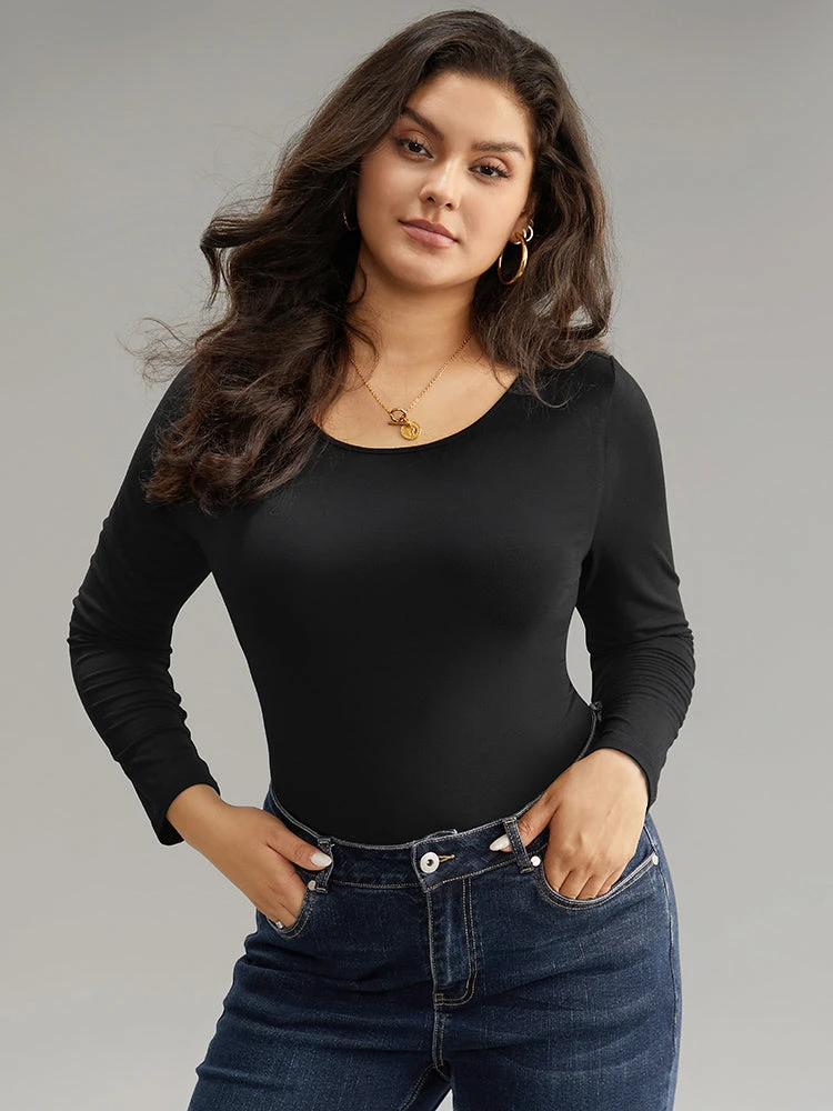 Solid Round Neck Slightly Stretchy Bodysuit 3 Solid Round Neck Slightly Stretchy Bodysuit