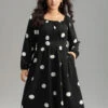 Polka Dot Square Neck Gathered Elastic Cuffs Dress -Bloomchic Shop 379936866 md