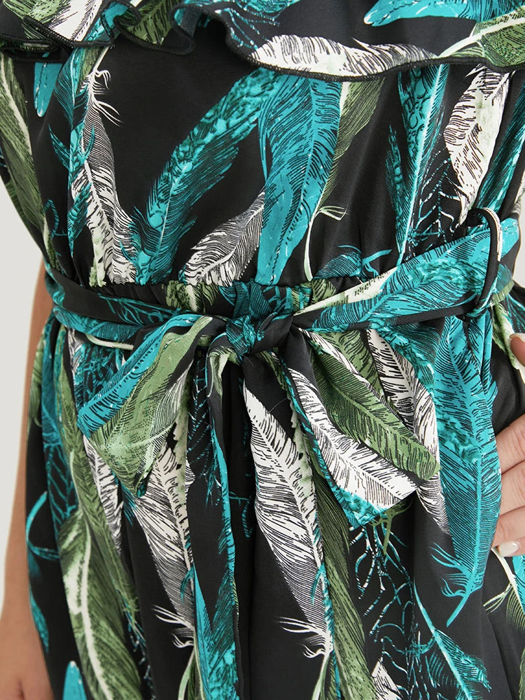 Tropical Cold Shoulder Pocket Belted Ruffle Trim Jumpsuit 9 Tropical Cold Shoulder Pocket Belted Ruffle Trim Jumpsuit - Image 7