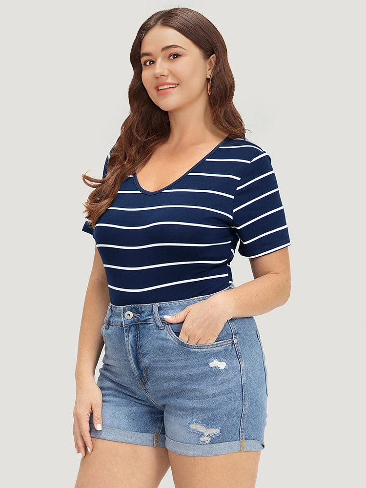 Striped Contrast Patchwork Crew Neck Bodysuit 5 Striped Contrast Patchwork Crew Neck Bodysuit - Image 3