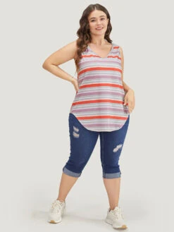 Striped Contrast V Neck Arc Hem Tank Top 13 Striped Contrast V Neck Arc Hem Tank Top -Bloomchic Shop 382029621 qw