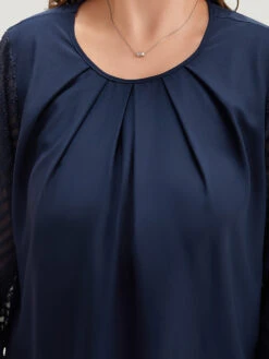 Anti-Wrinkle Patchwork Mesh Pleated Blouse -Bloomchic Shop 382156929 by