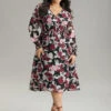 Floral Print Chiffon Shirred Elastic Cuffs Dress -Bloomchic Shop 382817894 tc