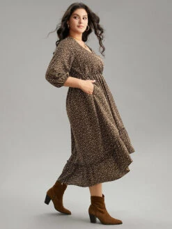 Leopard Lantern Sleeve Ruffles Frill Trim Dress -Bloomchic Shop 382994124 ta